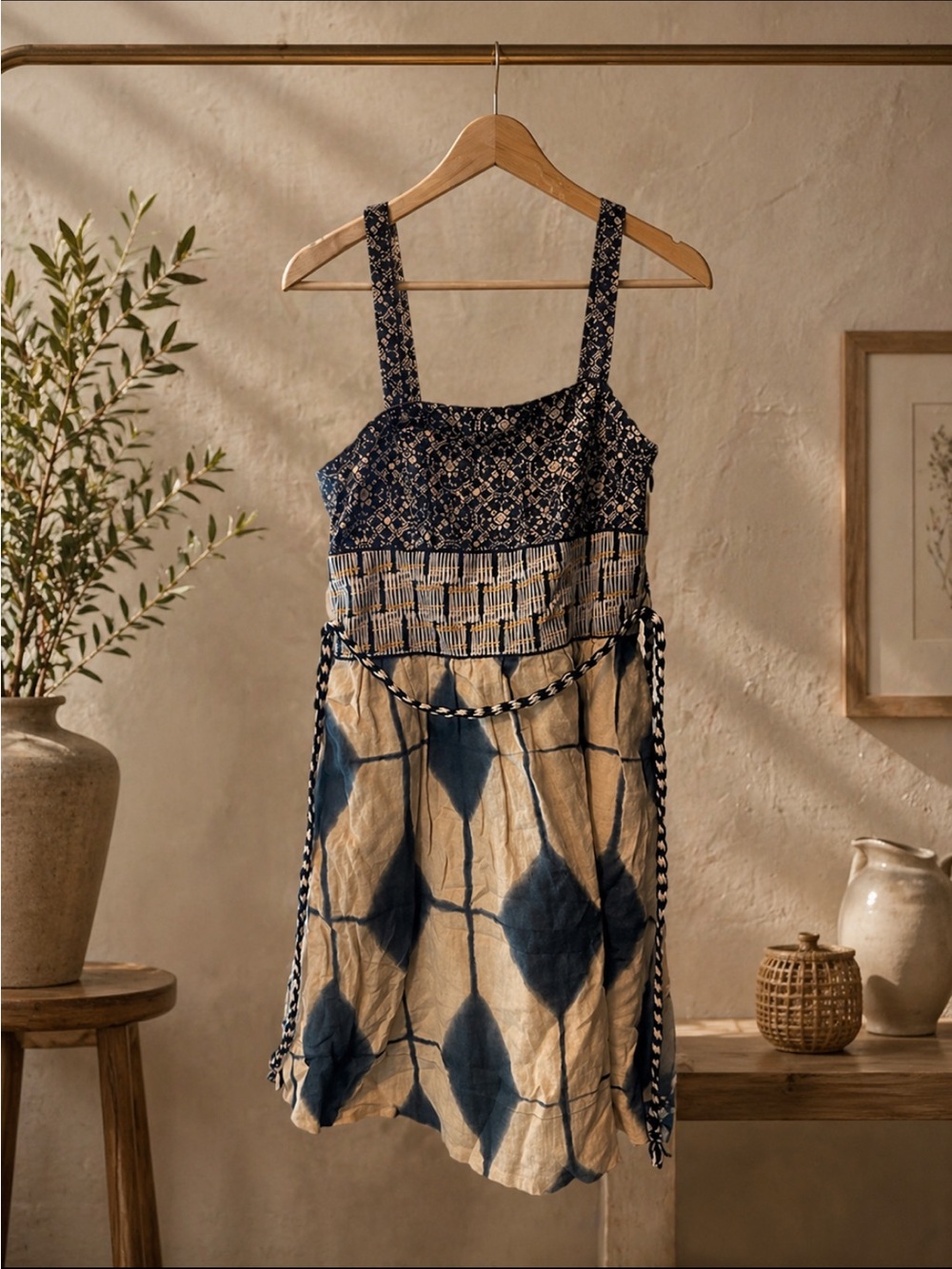 Anthropologie Maeve Magellan Shibori Tie-dye Boho Dress Strapless Linen sz. 4